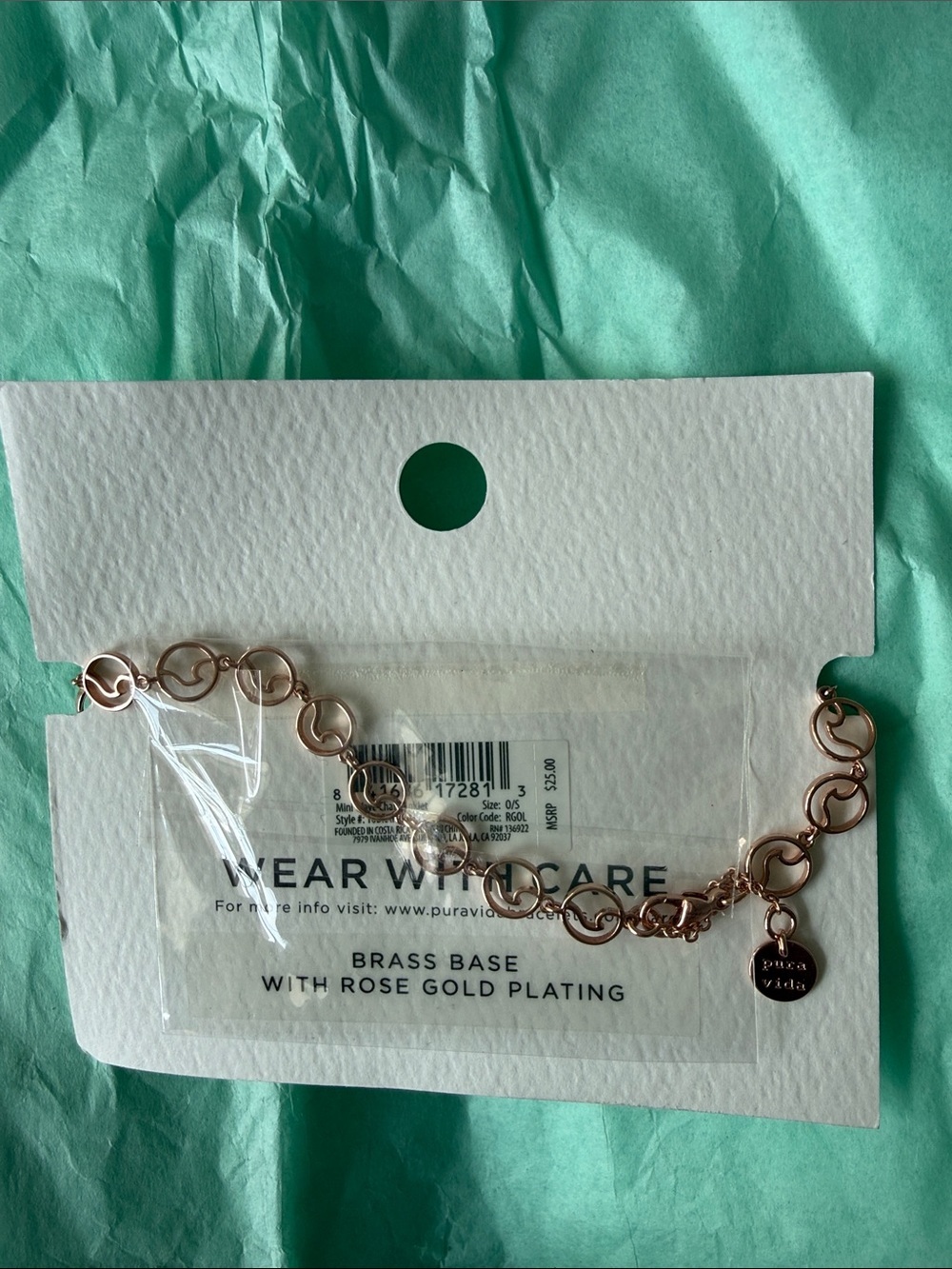 Pura Vida Rose Gold Mini Wave Anklet Bracelet - Picture 2 of 2